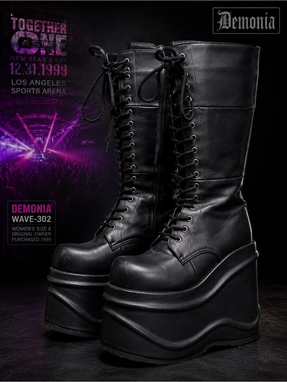 Rare authentic vintage Demonia WAVE-302 mega platform boots, Rave, Festival